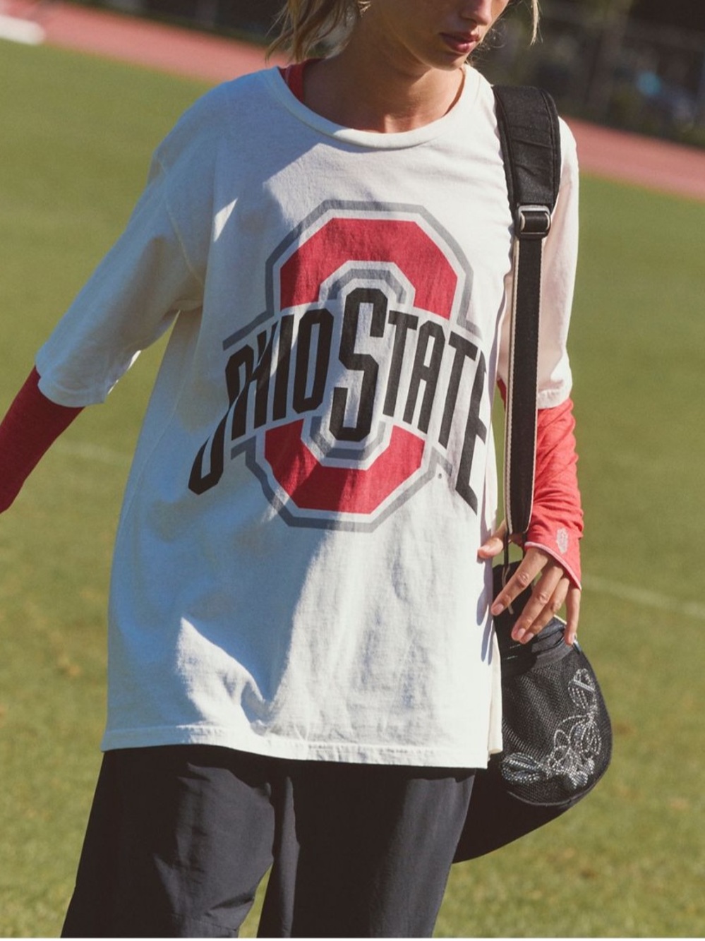 Original Retro Brand White Ohio State Logo Short Sleeve Tee with Red Accents